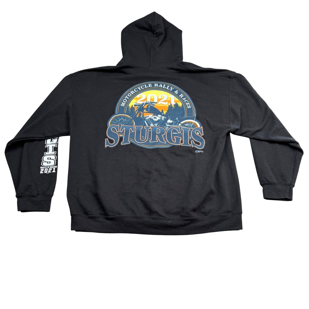Gildan Sturgis 2021 Motorcycle Rally 81st Anniversary Black Hoodie XL HeavyBlend